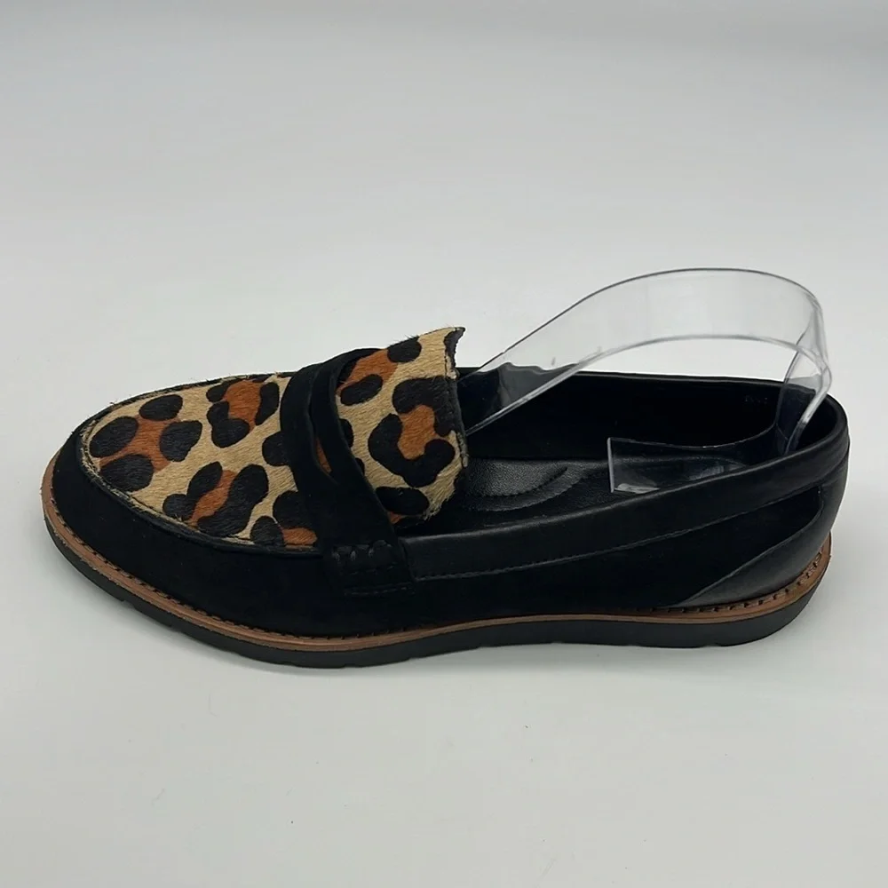 Vaneli - Leopard  Print Tan Pattern Black Suede Slip On Penny Loafers Size 8